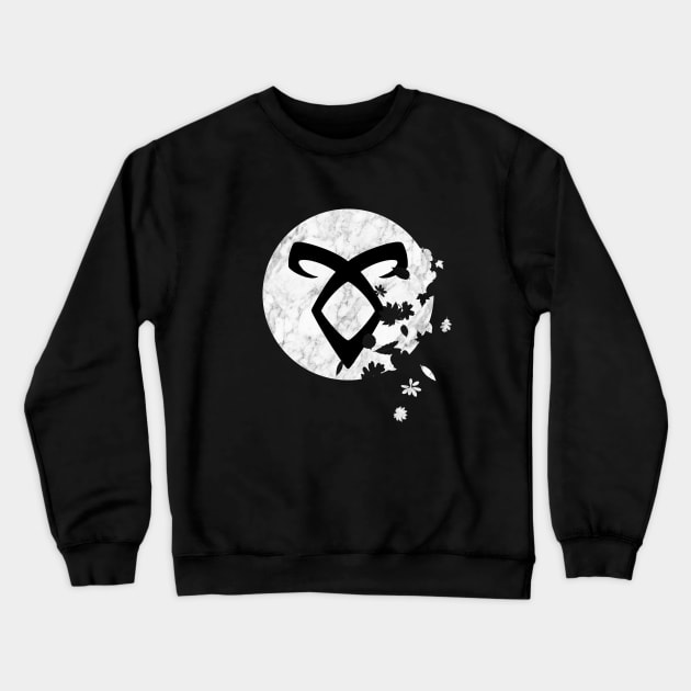 Shadowhunters rune - Angelic Power rune (marble texture and destructive leaves) - Malec | Mundane | Alec, Magnus, Jace, Clary Crewneck Sweatshirt by Vane22april